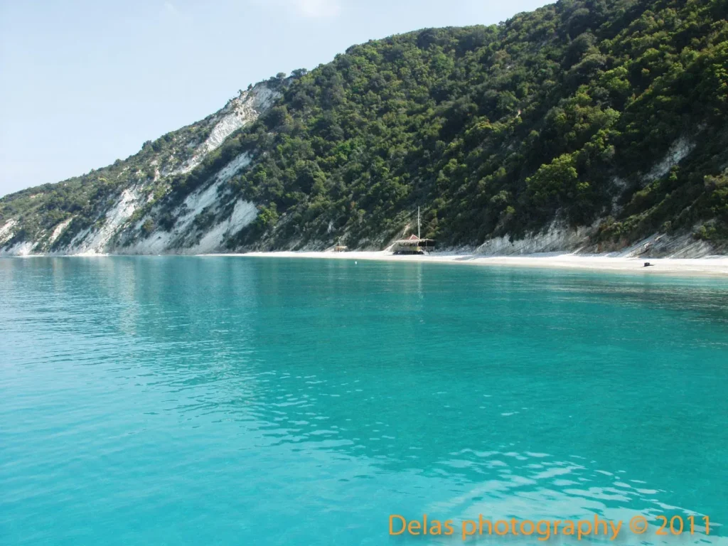 Beach with white cliffs and turquoise water, Ithaca