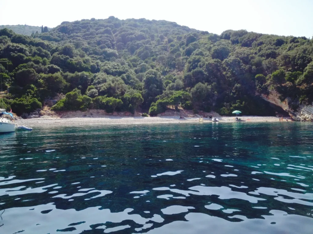 Secluded beach reachable by boat, Ithaca