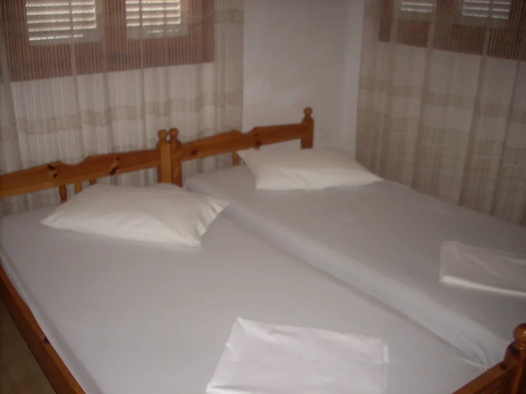 Twin bedroom with wooden beds